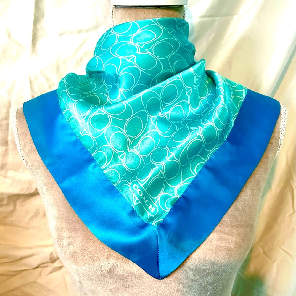 Vintage Y2K Coach Blue Silk Square Monogram Scarf